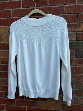 The Tog Shop White Cable Knit Mock Neck Sweater Medium